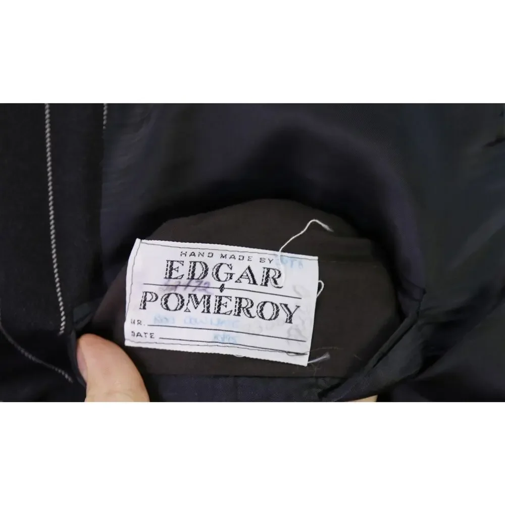 Edgar Pomeroy Custom Tailored Black Bold Pinstripe 2-Btn Wool Suit 46R